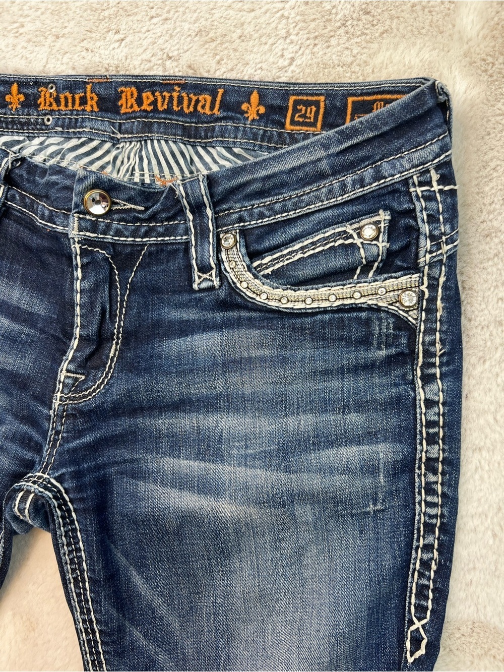 Rock Revival Jeans Low Rise Mei Ankle Skinny Size 29 Fit Dark Wash Blue Bling - Picture 4 of 13